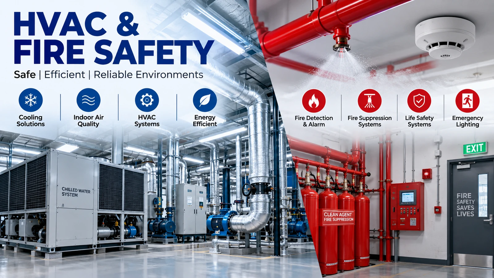 HVAC and fire safety technical infographic.